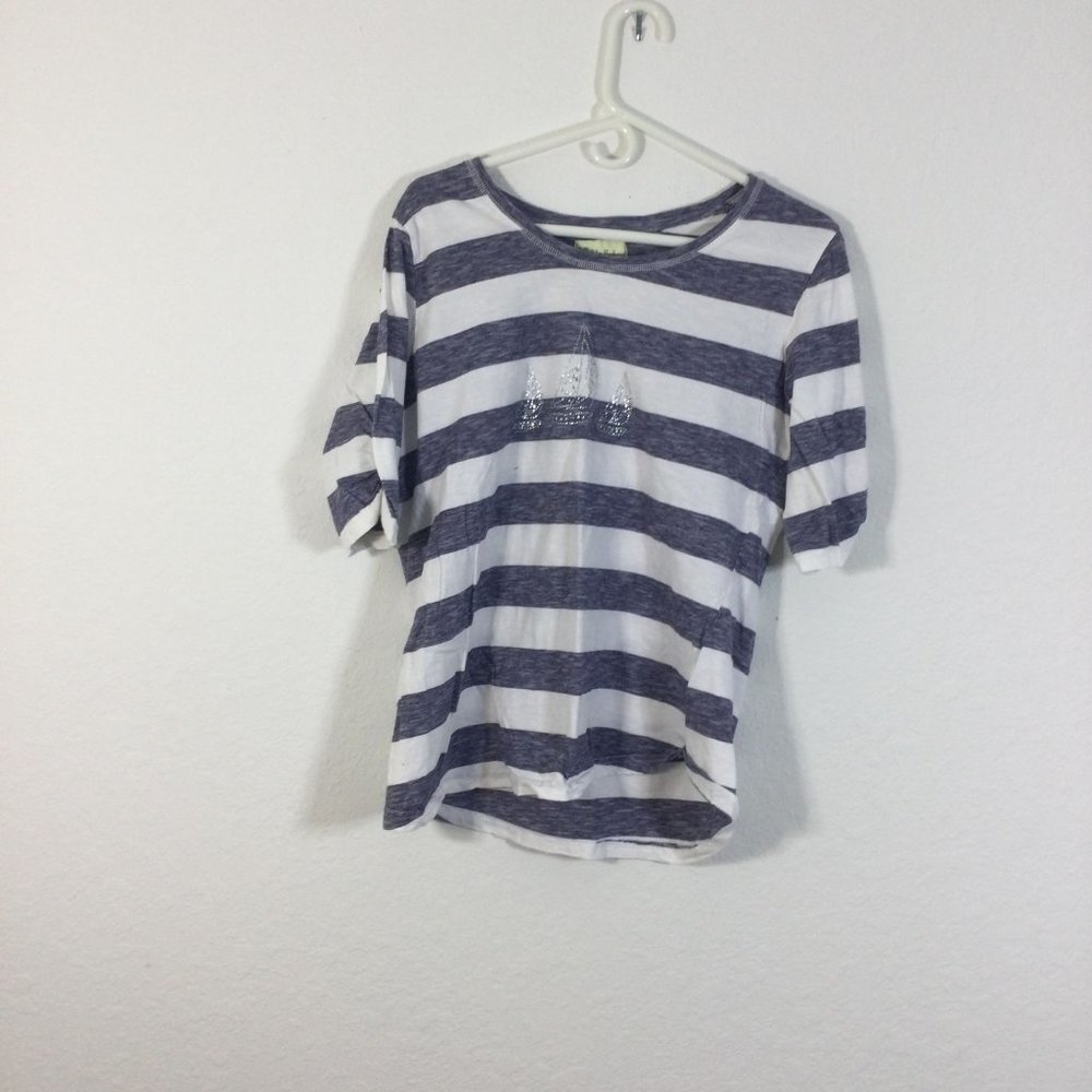 Palm Harbour Woman Size 2x Blue White Stripe Sailboat Short Sleeve Shirt Top